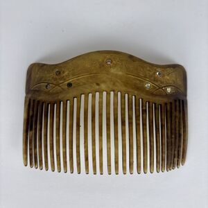 Vtg Hair Comb w/ Gold Overlay Rhinestones Faux Art Deco Art Nouveau